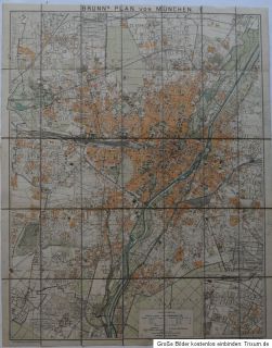 Brunns Plan von München Stadtplan um 1930 auf Leinen 108 x 85 cm