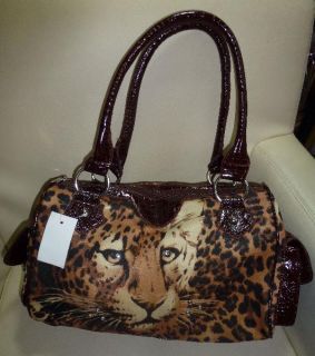Damen Handtasche Hand Schulter Henkel Tasche Leo Leoparden Look braun