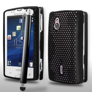 Schwarzen Mesh Hard Case + Stift Schwarz Für Sony Ericsson Xperia