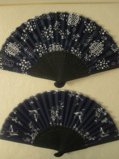 Chinesischer Handfächer aus Baumwolle und Bambus Blau