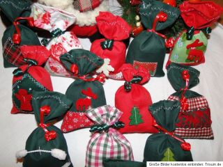24 säckchen, Adventskalendar, deko, Weihnachten, handarbeit grün rot