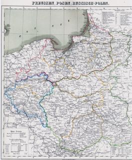 Alte Landkarte OSTPREUSSEN Posen WESTPREUSSEN Königsberg Memel Belt