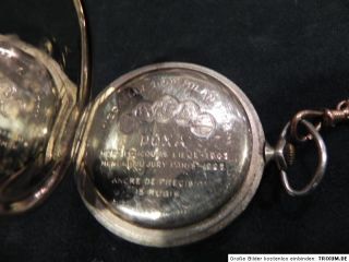 DOXA Taschenuhr mit Kettte und Medaillon / Medaille DOR Milan 1906