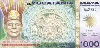 Yucatania Maya   1000 Soles de Oro   Privatausgabe (#901) UNC