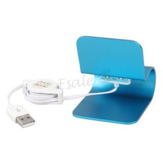 Blau Alu Dockingstation USB mit Kabel Ladestation Dock für iPhone 4