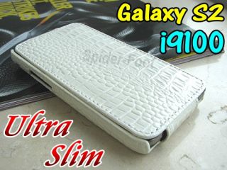 Krokodil Leder tasche Hülle Flip Case Weiß für Samsung Galaxy S2 II