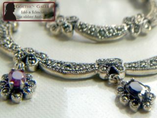 Collier Kette 925 Silber Smaragd Rubin Saphir Markasit