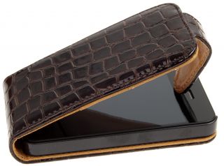 iPhone 4 Ledertasche Krokodillederoptik dunkelbraun mit