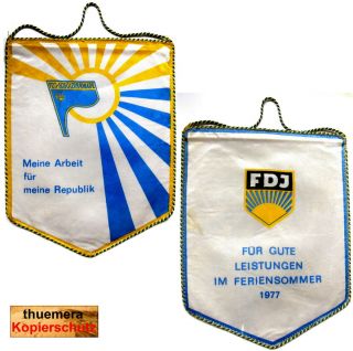 DDR Wimpel Tischwimpel FDJ, Für gute Leistungen im Feriensommer 1977