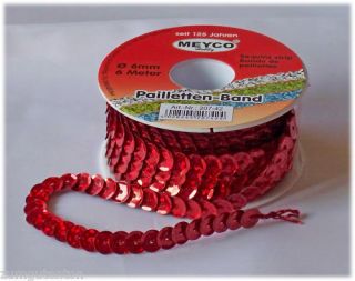 Pailletten Band 6 mm Durchm.rot (holo) 6 Meter Rolle