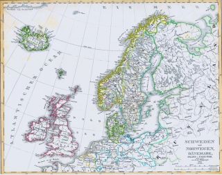 Antiquarische alte Landkarte Skandinavien Irland Island UK 1845 / 1852