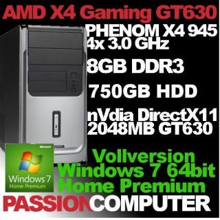 Gaming PC AMD Phenom X4 945 4x 3.0GHz 8GB DDR3 COMPUTER 750GB HDD