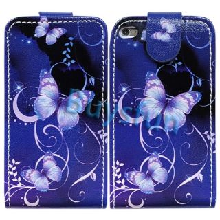 Purple Butterfly Flip Leather Cover Case Skin for Apple iPod Touch 4