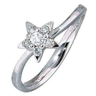 Diamant Ring Damenring Stern aus 585 Weißgold, 6 Diamanten Brillanten