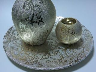 Keramik Deko Vase 3 teilig orientalisch modern (silber   gold   braun