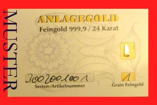 Goldbarren 24 Karat 1 Grain 999 Feingold Gold Barren