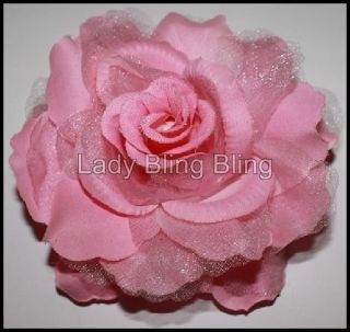 3in1 Haarblüte Brosche Haargummi Blume Rose Stoffrose