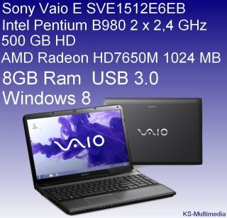 Sony Vaio E SVE1512E6EB 39,5cm Notebook, 8GB Ram, Intel B980, HD7650M