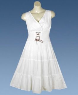 Plus Size White Lace Up Maxi Dress: Clothing