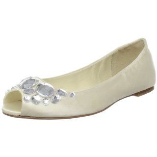 Calvin Klein Womens Rya Peep Toe Embellished Flat,Ivory,9.5 M Shoes