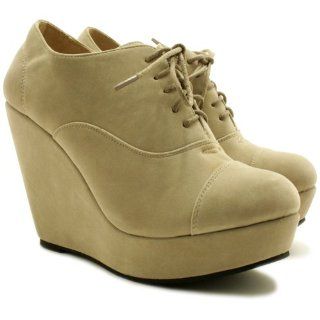 com Suede Style Wedge Platform Ankle Lace Boots Beige US Sz 10 Shoes
