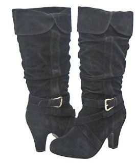 Qupid Praise 10X Black Faux Suede Women Fashion Boots, 7.5 M US Shoes