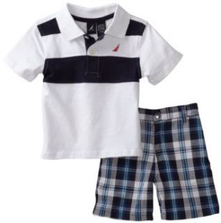 Boys 2 Piece Striped Polo with Short Set, Sail White, 12/18 Clothing