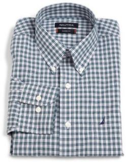 Mens Plaid Poplin Button Up Shirt, Green, 17 32/33 US Clothing