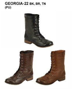 22 Womens Mid calf combat boot with distressed upper material: Shoes