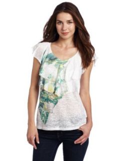 AGB Womens Printed Burnout Tiered Top, Pat B/Blue, Large