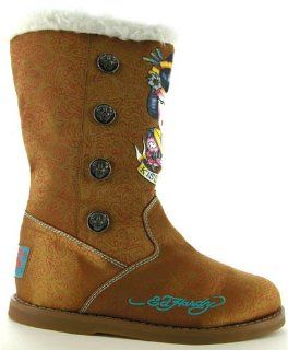 Ed Hardy Womens Boots Straps Kiss of Death Tan (Size 8) Shoes