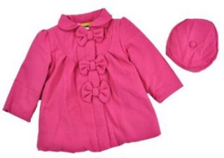 Penelope Mack Girls Berry Pink W/Hat Wool Coat: Clothing
