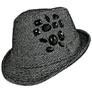 Jeweled Black Metallic Tweed Fedora Hat Clothing