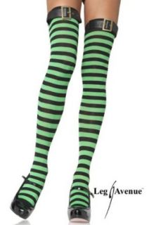 Striped thigh highs with belt buckle top O/S BLACK/GREEN