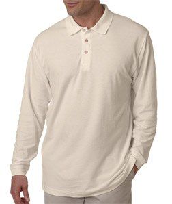 UltraClub Mens Long Sleeve Pique Polo Shirt, Stone, XX