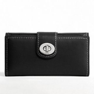 Coach Turnlock Leather Checkbook Wallet   Black   Style