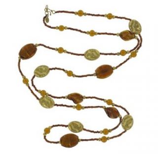 41 Necklace with Amber Glass and Gold Plated Beads with a