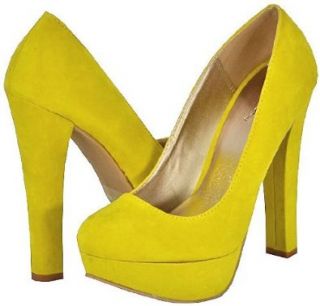 Qupid Marc 01 Yellow Faux Suede Women Platform Pumps, 5.5 M US: Shoes