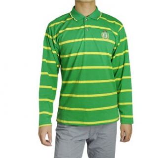 Allegra K Size M Yellow Green Stripe Badge Pattern Shirt