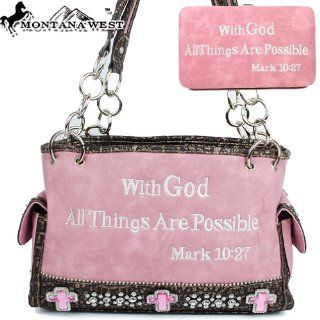 Montana West Bible Verses Embroidery Handbag in Light Pink Rhinestone