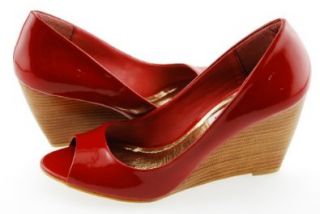 Madden Blaiir Peep Toe Wedge Pump Shoes, Red Patent, 6.5 Shoes