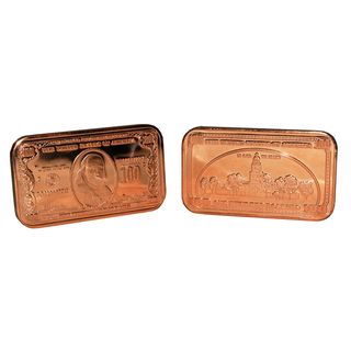 ounce 999 Pure Copper Bullion Ingot 2012 Ben Franklin $100 Note Design