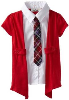 Amy Byer Girls 2 6X Twofer Cozy Shirt And Tie, Red, 6