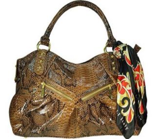 Womens AS 169 Top Zip Handbag,Brown Snake Compressed Leather Shoes