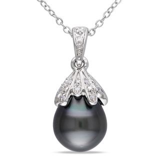 Miadora Sterling Silver Tahitian Pearl and Diamond Accent Necklace