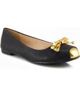 Qupid Palmer 45 Two Tone Bow Ballet Flat BLACK Shoes