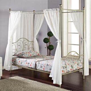Pewter Metal Twin size Canopy Bed with Curtains