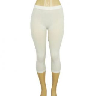 White Solid Color Capri Length Legging Tights: Clothing