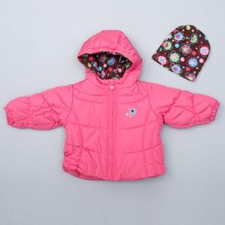 London Fog Toddler Girls Pink Bubble Jacket and Beanie Set FINAL SALE