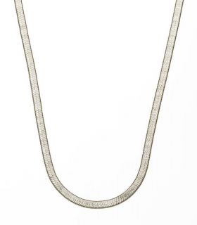 14k White Gold Overlay 18 in Herringbone Necklace 4mm